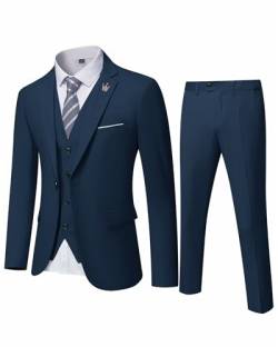 EastSide Herren Slim Fit 3-teiliger Anzug, Ein-Knopf-Blazer-Set, Jacke Weste & Hose, dunkelblau, XL von EastSide
