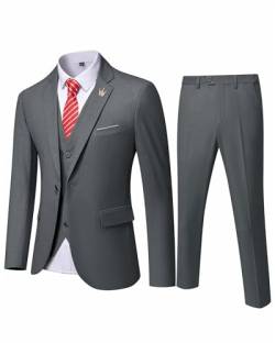EastSide Herren Slim Fit 3-teiliger Anzug, Ein-Knopf-Blazer-Set, Jacke Weste & Hose, dunkelgrau, XL von EastSide