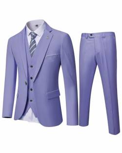 EastSide Herren Slim Fit 3-teiliger Anzug, Ein-Knopf-Blazer-Set, Jacke Weste & Hose, violett, S von EastSide