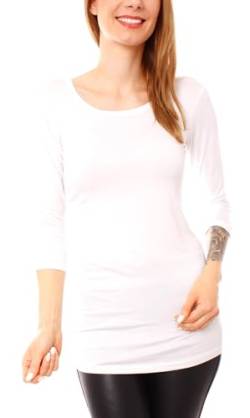 Easy Young Fashion - Damen Basic 3/4 Arm T-Shirt Rundhals - langes Unterziehshirt - Longshirt Skinny Fit 1098 - Weiß M/L von Easy Young Fashion