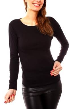 Easy Young Fashion - Damen Basic Pullover figurbetont- Langarm Sweatshirt mit Rundhals - Skinny Fit 3237 - Schwarz M von Easy Young Fashion