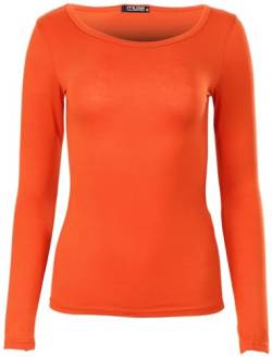 Easy Young Fashion - Damen Basic Rundhals Shirt - Langarm Unterziehshirt - Skinny Fit 1093 - Dunkelorange L von Easy Young Fashion