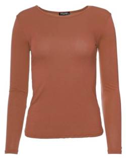 Easy Young Fashion - Damen Basic Rundhals Shirt - Langarm Unterziehshirt - Skinny Fit 1093 - Terracotta S von Easy Young Fashion