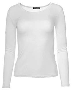 Easy Young Fashion - Damen Basic Rundhals Shirt - Langarm Unterziehshirt - Skinny Fit 1093 - Weiß M von Easy Young Fashion