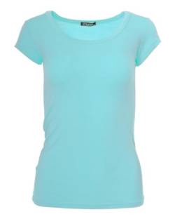 Easy Young Fashion - Damen Basic Rundhals T-Shirt - Kurzarm Unterziehshirt Skinny Fit 1001 - Cyan M von Easy Young Fashion