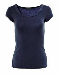 Easy Young Fashion - Damen Basic Rundhals T-Shirt - Kurzarm Unterziehshirt Skinny Fit 1001 - Dunkelblau L von Easy Young Fashion