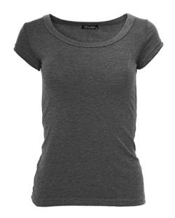 Easy Young Fashion - Damen Basic Rundhals T-Shirt - Kurzarm Unterziehshirt Skinny Fit 1001 - Dunkelgrau S von Easy Young Fashion