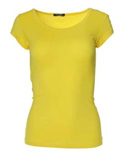 Easy Young Fashion - Damen Basic Rundhals T-Shirt - Kurzarm Unterziehshirt Skinny Fit 1001 - Gelb L von Easy Young Fashion