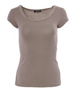 Easy Young Fashion - Damen Basic Rundhals T-Shirt - Kurzarm Unterziehshirt Skinny Fit 1001 - Hellbraun S von Easy Young Fashion