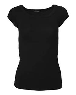 Easy Young Fashion - Damen Basic Rundhals T-Shirt - Kurzarm Unterziehshirt Skinny Fit 1001 - Schwarz M von Easy Young Fashion