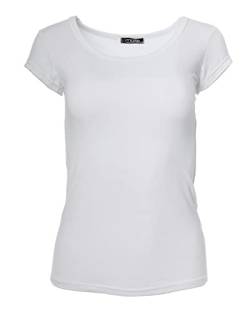 Easy Young Fashion - Damen Basic Rundhals T-Shirt - Kurzarm Unterziehshirt Skinny Fit 1001 - Weiß L von Easy Young Fashion