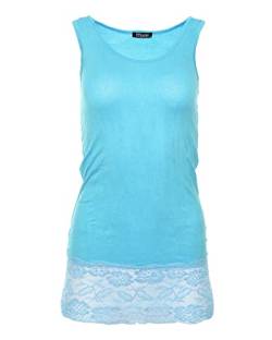 Easy Young Fashion - Damen Trägertop mit Spitzensaum - langes Unterziehshirt Skinny Fit 0518 (Cyan M/L) von Easy Young Fashion