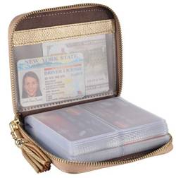 Easyoulife Kreditkartenetui für Damen, Reißverschluss, Leder, RFID-blockierend, Gold, Medium von Easyoulife