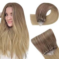 Easyouth Balayage Microring Extensions Echthaar Braun Micro Ring Extensions Goldbraune Mischung mit Dunkelblond Microring Haarverlängerung Remy Echthaar Cold Fusion 14 Zoll 50g #10/14 von Easyouth