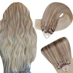 Easyouth Balayage Microring Extensions Echthaar Remy Micro Ring Loop Extensions Aschblond Mischen Sie Mittelblond und Platinblond Micro Bead Extensions Echthaar Blond Cold Fusion 16 Zoll 50g #18/22/60 von Easyouth