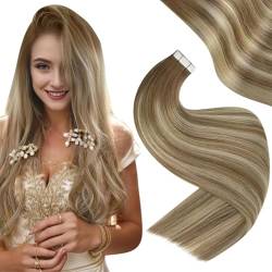 Easyouth Balayage Tape Extensions Echthaar Braun Tape on Haar Extensions Mittelbraun Mix Platin Blond und Mittelbraun Tape in Haarverlangerung Naturlich Glatt 12 Zoll 30g #6/60/6 von Easyouth