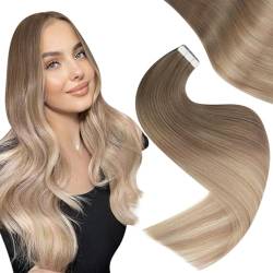 Easyouth Balayage Tape Extensions Echthaar Tape in Extensions Aschbraun Platinblond und Aschblond Mischen Tape in Haarverlangerung Remy Menschlich Haar 12 Zoll 30g #8/60/18 von Easyouth