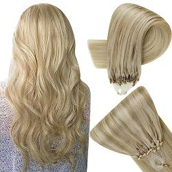 Easyouth Blond Microing Extensions Echthaar Micro Loop Extensions Echthaar Remy Micro Ring Extensions Echthaar 27/613 Blonde Highlight 16 Zoll 50g #27P613 von Easyouth