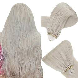 Easyouth Blond Microring Extensions Echthaar Micro Loop Extensions Remy Menschenhaar Microring Haarverlangerung Farbe Weiß Blond 16 Zoll 50g #1000 von Easyouth