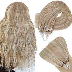 Easyouth Blond Microring Extensions Echthaar Micro Ring Extension Aschblond Mix Gelbblond Microring Loop Extensions Remy Echthaar 16 Zoll 50g #18/613 von Easyouth