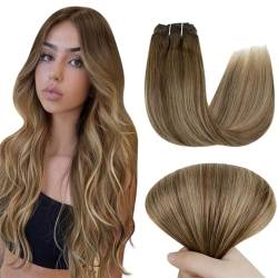 Easyouth Clip in Extensions Echthaar Braun Clip in Haar Extensions Balayage Clip Echthaar Extensions 16 Zoll 70g 5Pcs Farbe Mittelbraun Mix Honigblond und Mittelbraun#4/27/4 von Easyouth