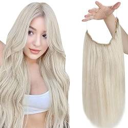 Easyouth Draht on Extensions Echthaar Remy Haarverlängerung mit Draht Farbe Platinblond 18 Zoll 80g Haar Extensions with Invisible Wire #60 von Easyouth