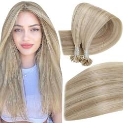 Easyouth Echthaar Extensions Bondings Blond Echthaar Pre Bonded U Tips Extensions Echthaar Bondings Extensions Aschblond Mix Gelbblond 14 Zoll 50g/50Stück #18P613 von Easyouth