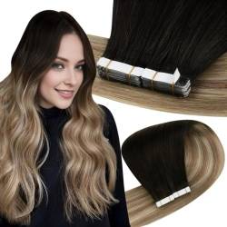 Easyouth Echthaar Extensions Tape in Ombre Haarverlangerung Tape in Extensions Off Black zu Mittelbraun und Mittelblond Echthaar Tape on Extensions Echthaar Remy Menschenhaar 18 Zoll 40g #1B/6/22 von Easyouth