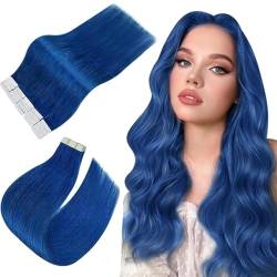 Easyouth Echthaar Tape Extensions Blau Tape on Haar Extensions 14 Zoll 25g Tape on Extension Echthaar Remy Blau Glatt #Blue von Easyouth