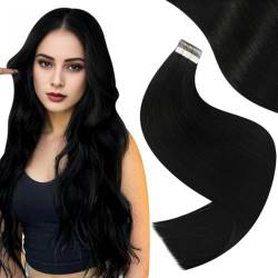 Easyouth Extensions Echthaar Tape on Schwarz Haar Extensions Tape in Echthaar Remy 18 Zoll 40g Tape in Extensions Echthaar Pechschwarz 20Pcs #1 von Easyouth