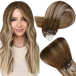 Easyouth Extensions Microring Ombre Haarverlangerung Micro Loop Extensions Remy Echthaar Micro Extensions Echthaar Mittelbraun Mix Platin Blond und Mittelbraun 20 Zoll 50g #6/60/6 von Easyouth