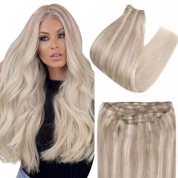 Easyouth Extensions Tressen Echthaar Balayage Blond Haartressen Echthaar Tressen Haarverlangerung Aschblond Mischen Sie mit Mittelblond und Platinblond 100g 22 Zoll #18/22/60 von Easyouth