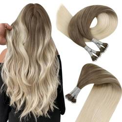 Easyouth Extensions mit Nanoring Echthaar Farbe Platinblond und Hellbraun 16 Zoll 50 Stück 50g Nano Ring Haarverlängerung Echthaar #8/60 von Easyouth