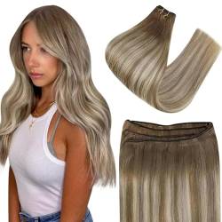 Easyouth Haartressen Extensions Ombre Echthaar Tressen Extensions Mittelbraun Mix Platin Blond und Mittelbraun Tressen Extension Remy Echthaar 20 Zoll 100g #6/60/6 von Easyouth