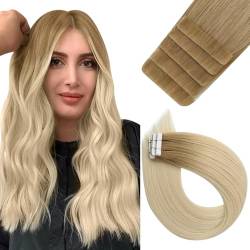 Easyouth Inject Tape Extensions Echthaar Virgin Haar Tape in Extensions Balayage Blond Tape in Extensions Echthaar Honigblond bis Platinblond 12T60 14zoll 10g 5pcs von Easyouth