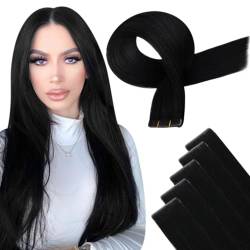 Easyouth Injected Tape Extensions Echthaar Schwarz Tape in Haar Extensions Virign Haar Tape in Haarverlangerung Echthar Schwarz #1 5Pcs 16Zoll 10g von Easyouth