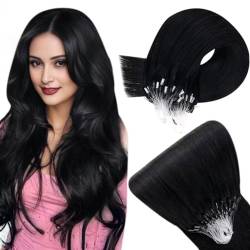 Easyouth Microring Extensions Schwarz Echthaar Micro Ring Haarverlängerung Remy Echthaar Micro Beads Haar Extensions Farbe Pechschwarz 18 Zoll 50g #1 von Easyouth