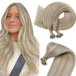 Easyouth Nano Beads Haare Extensions Farbe Honigblond Mischung Gelbblond 14 Zoll 50 Stück 50g Nano Bead Extensions Echthaar #27P613 von Easyouth