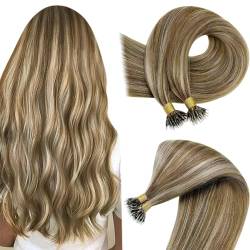 Easyouth Nano Tips Cold Fusion Extension 16 Zoll 50 Stück 50g Farbe Mittelbraun Mix Honig Blond Human Hair Nanoring Extensions Echthaar #4P27 von Easyouth