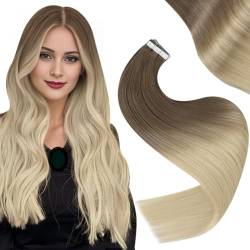 Easyouth Ombre Tape in Extension Echthaar Blond Tape on Haar Extensions Naturlich Tape in Echthaar Extensions Ash Brown Mix Platinblond20 Zoll 50g 8/60 von Easyouth