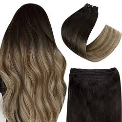 Easyouth OmbreTressenEchthaar Glatt Sew in Tressen Extensions Echthaar Remy Tressen Extensions Aus Schwarz Mix Mittelbraun und Honigblond 12 Zoll 70g #1B/6/27 von Easyouth