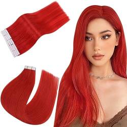 Easyouth Remy Tape on Extensions Echthaar Adhesive on Haar 18 Zoll 25g Farbe Rot Extensions Echthaar B0ndings #Red von Easyouth