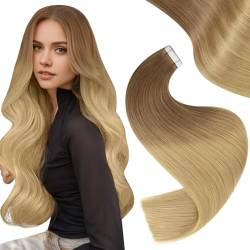 Easyouth Tape Extensions Echthaar Balayage Tape on Extensions Goldbraune Mischung mit Dunkelblond Tape in Haarverlangerung Remy Echthaar Glatt 12 Zoll 30g 20pcs #1014 von Easyouth