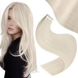 Easyouth Tape Extensions Echthaar Blond Tape in Haar Extensions Farbe Blond Weiß 14 Zoll 40g Echthaar Tape in Haarverlangerun Remy Menschenhaar #1000 von Easyouth