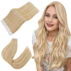 Easyouth Tape in Extension Echthaar Remy Extension Tape Echthaar Farbe Honigblondes Highlight mit Hellblond 12 Zoll 40g Glue on Haar Extensions Echthaar #27P613 von Easyouth