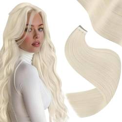 Easyouth Tape on Extensions Echthaar Blond Echthaar Tape Extensions Farbe Gelbe Blondine 18 Zoll 40g 20Pcs Double Side Glue in Haar Extensions Echthaar #60 von Easyouth