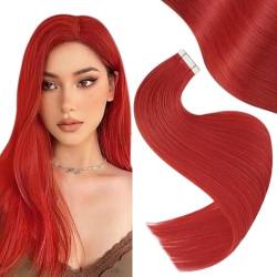 Easyouth Tape on Extensions Remy Echthaar Skin Weft Tape on Haar 22 Zoll 25g Farbe Rot Double Sides Tape on Extension #Red von Easyouth