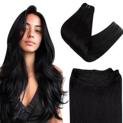 Easyouth Tressen Echthaar Extensions Sew in Echthaar Tressen 14 Zoll Farbe Pechschwarz 70g Human Hair Weft Echthaar Tressen #1 von Easyouth