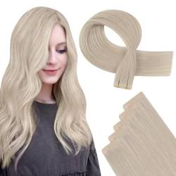 Easyouth Virgin Tape Extensions Echthaar Blond Tape in Extensions Remy Inject Tape in Haar Extensions Echthaar Platinblond #1000 20zoll 12.5g 5pcs von Easyouth