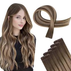 Easyouth Virgin Tape on Extensions Balayage Inject Tape in Extensions Echthaar Mittelbraun Mix Honigblond und Mittelbraun Tape in Echthaar Extensions 16 Zoll 10g #4/27/4 von Easyouth